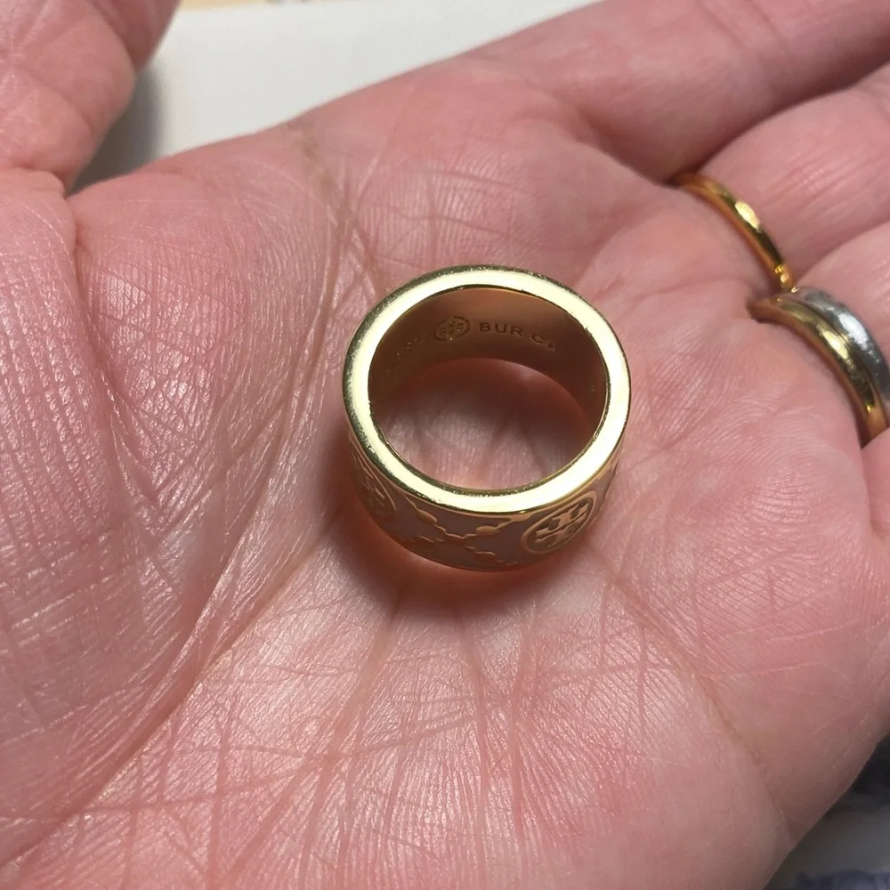 Tory Burch Baby Pink and Gold Band Kira Ring